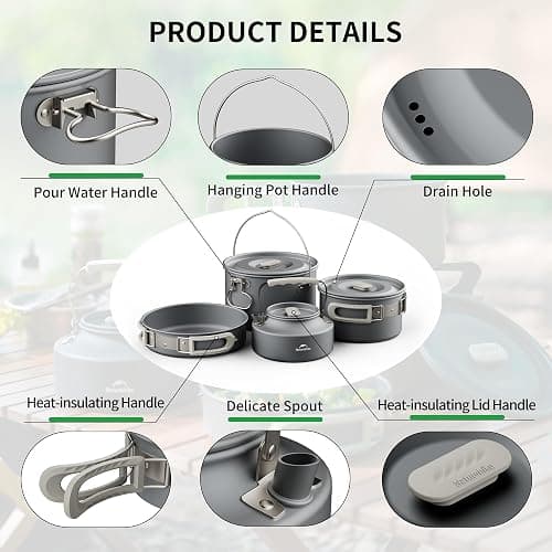 Naturehike Camping Cookware Set Mess Kit for Backpacking Gear, Camp Cooking Set, Camping Pots and Pans Set for Outdoor Backpacking Camping Hiking Picnic thumbnail 4