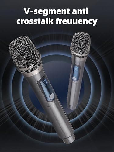 Wireless Microphone, Rechargeable Fixed Frequency Wireless Dual Microphone, Dual Handheld Dynamic Microphone,Karaoke Singing, Weddings DJ,Party, Church, Classroom use, 200 feet, Gray thumbnail 4