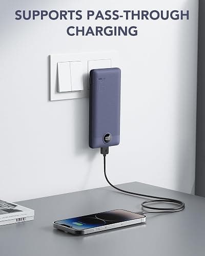 VRURC Portable Charger Built-in Cables and AC Wall Plug, USB C Power Bank 10000mAh, Travel Battery Portable Phone Charger Compact Lightweight External Battery Pack for Smart Phones, Tablets etc-Navy thumbnail 3