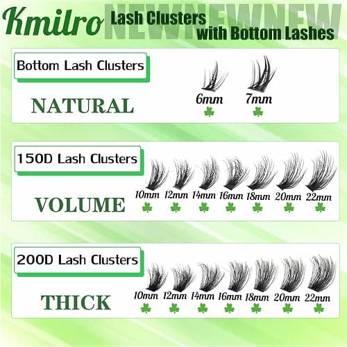 Kmilro Lash Clusters with Bottom Lashes Cluster Eyelash Extensions Wispy 10-22mm Volume Individual Lashes with Lower Eyelash Clusters 316pcs 150D+200D Thick False Lashes DIY at Home thumbnail 3
