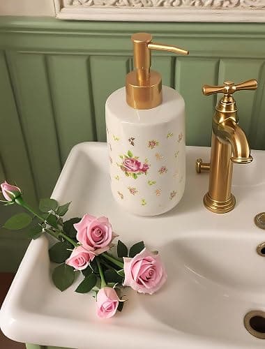 Pecfamly Vintage Floral Decorative Hand Soap Dispenser, Vintage Floral Botanical French Country Shabby Chic Victorian Aesthetic Bathroom Room Home Kitchen Decor thumbnail 4