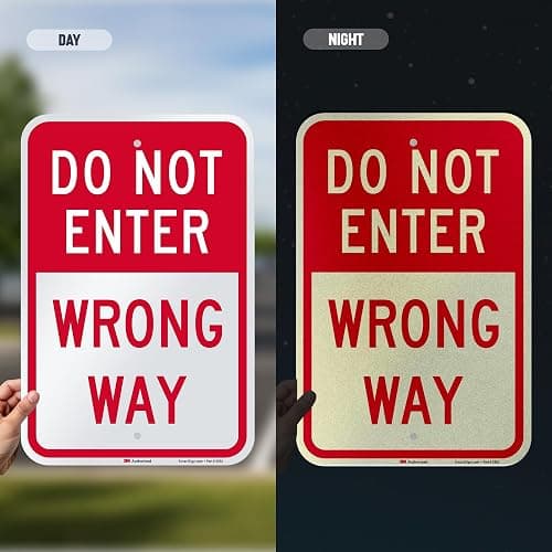 SmartSign 18 x 12 inch “Do Not Enter - Wrong Way” Metal Sign, 63 mil Aluminum, 3M Laminated Engineer Grade Reflective Material, Red and White, Made in USA thumbnail 3