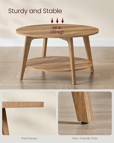 VASAGLE MAEZO Collection - Round Coffee Table, 2-Tier Center Table with Storage, Tapered Legs, Curved Transitions, 31.5 Dia. x 17.7 H Inches, Easy Assembly, for Living Room, Honey Brown ULCT243K41 thumbnail 5