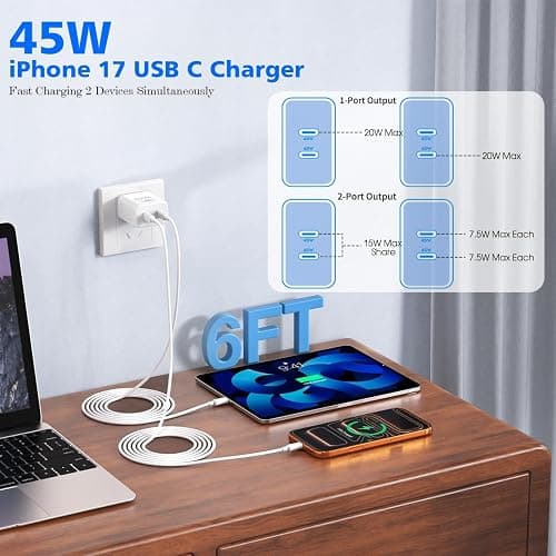 Fast Charger iPhone 17/16/15,45W Dual USB C Wall Charger 2 Pack 6FT Type C-C Fast Charging Cable Cord 45W Plug Quick Apple Chargers for iPhone 17 Pro Max/17 Air/16 Pro/15/15 Pro/Plus,iPad Pro/Air/Mini thumbnail 4