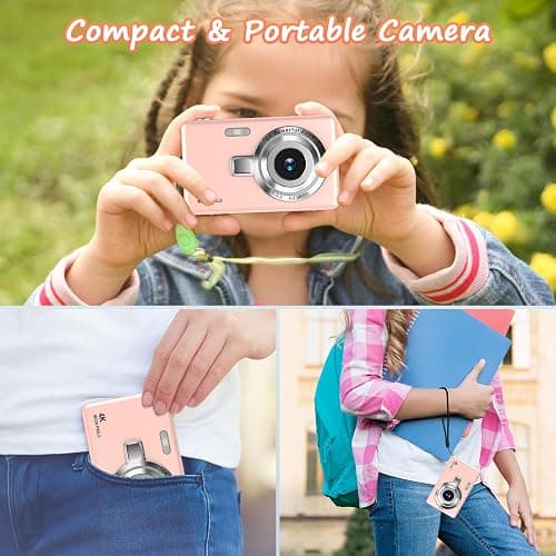 Digital Camera 1080P FHD 44MP - 2.4" LCD Screen with 32gb SD Card(Pink) | 16X Digital Zoom, Small Portable Vlogging Camera for Kids Teen Students Beginner thumbnail 6