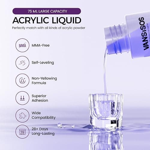 VANSISOS Acrylic Nail Kit: 30g Clear Acrylic Powder and 75ml Liquid Set with Nail Brush and Forms Nails Extension Kit for Beginners for Home DIY Salon Nails Application thumbnail 3