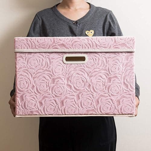 PRANDOM Larger Collapsible Storage Boxes with Lids Fabric Decorative Bins Cubes Organizer Containers Baskets Handles Divider for Bedroom Closet Living Room Pink 17.7x11.8x11.8 Inch 3 Pack thumbnail 8