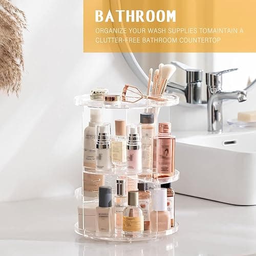 huipinghu Makeup Organizer | 360° Rotating Cosmetic Storage with Large Capacity | Clear Spinning Organiser with 7 Adjustable Layers | Vanity Table Stand for Bedroom & Bathroom thumbnail 5