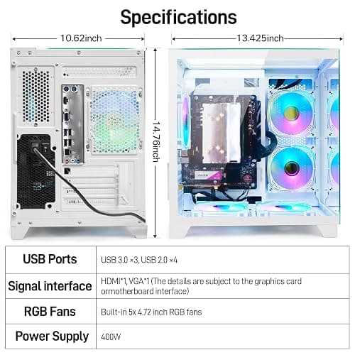 LXZ Desktop PC Computer Ryzen 5-5600GT 8 core 3.6GHz, 16G DDR4 RAM, 512G NVME SSD, Tower Computer with 400W Power Supply for Working, Home and Office (White) thumbnail 4