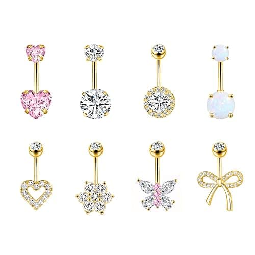 LEE&RO Belly Button Ring 14G Belly Piercing Jewelry Navel Rings Stainless Steel Belly Rings - Image 1