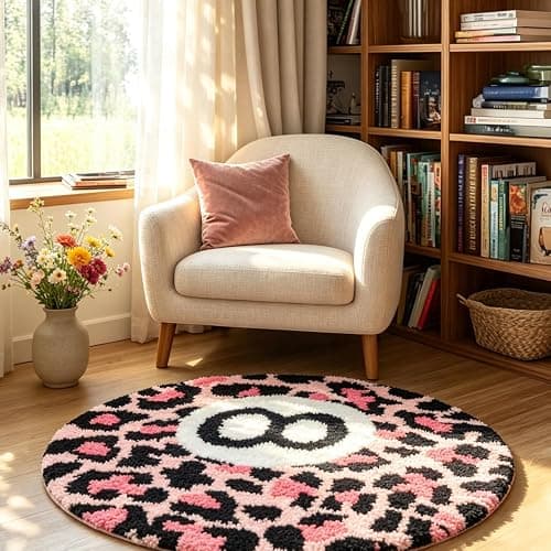 LIFEISLE Pink Cheetah 8 Ball Rug 31" Round Leopard Print Area Rug - Soft Plush Modern Aesthetic Rug for Bedroom, Living Room, Dorm Decor, Trendy Room Decor for Women & Teens thumbnail 8