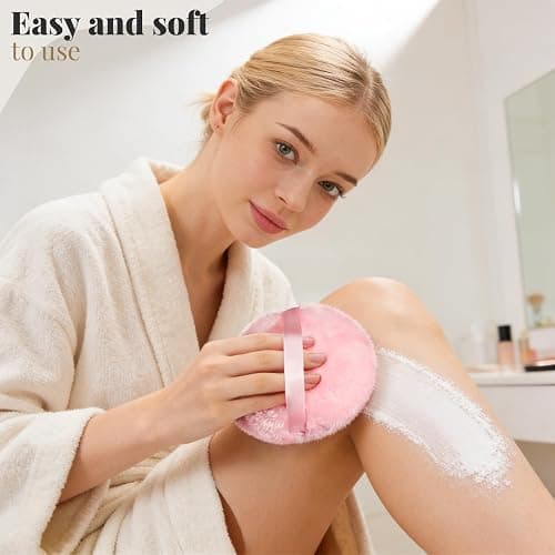 Teenitor Powder Puff 5.5" Extra Large Powder Puff and Container, Dusting Powder Container with Puff, Glass Crystal Powder Container for Body Powder Puff Pink thumbnail 6