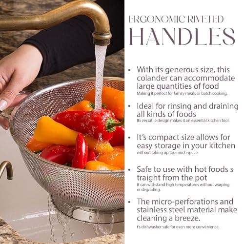 Bellemain Colander for Kitchen – 5 Qt Stainless Steel Strainer with Handle - 18/8 Pasta Strainer Bowl for Pasta, Spaghetti, Vegetables, Fruit, and Pot Draining - Stainless Steel Colander thumbnail 5