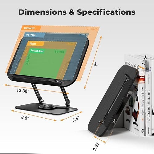 SupeDesk Book Stand for Reading, Adjustable Book Holder with 360° Rotating Bases, Foldable Designs, and Elastic Clips, Multifunctional Display Stand for Recipe, Cookbooks, Magazines, Tablets (Black) thumbnail 2