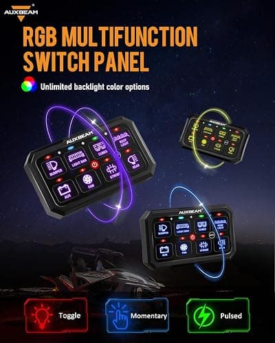 Auxbeam RGB 8 Gang Switch Panel 5.3 Inch RB80 XL with Off Backlight Toggle Momentary Pulsed Switch Pod for Truck ATV Offroad Marine Multifunction Waterproof Circuit Relay System Box, 2 Years Warranty thumbnail 3