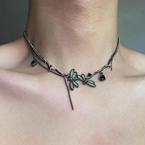Zurlcdye Dragonfly Choker Necklace Vintage Luna Moth Necklace for Women Water Drop Geometric Pendant Jewelry Party Outfits Accessories Inspired Gifts thumbnail 5