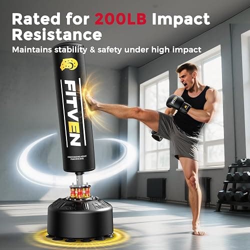 FITVEN 100KG 5.8ft Freestanding Boxing Punching Bag Set with Boxing Gloves, Suitable for Boxing, Muay Thai & MMA, Stable Suction Cup Base, Adult Stand Kickboxing Bag for Home Gym thumbnail 2