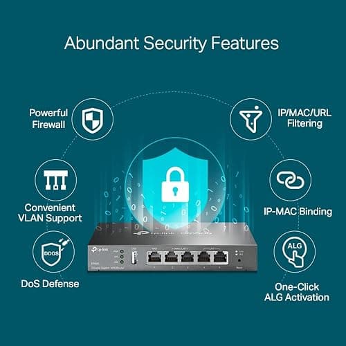 TP-Link ER605 Gigabit VPN Router, Business Multi-WAN Wired Router, 5x Gigabit Ports, Secure VPN, Omada SDN Cloud Management Gateway, Supports IPsec/PPTP/L2TP, Up to 20 Ipsec VPN Tunnels thumbnail 7