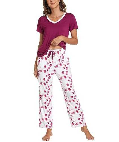 GYS Bamboo Viscose Pajamas for Women Cooling Sleepwear for Hot Flashes | Short Sleeve V-Neck, Luxury Soft Sleep Lounge Set, Moisture Wicking, Breathable for Night Sweats, Oeko-Tex Certified - Image 1