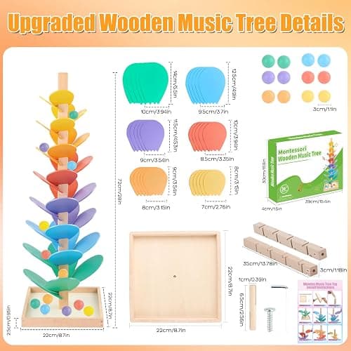 Marble Run Wood Ball Drop Toy for Kids 3-5 Toddlers Wooden Musical Tree Set Ball Run Toys for 4-8 8-12 Years Old Marble Tree Montessori Toys Christmas Birthday Gift (1.1inch Balls) thumbnail 2