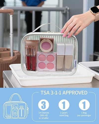 Narwey TSA Approved Clear Toiletry Bag for Travel, Waterproof PVC Clear Makeup Bags, Portable Compact Cosmetic Bag Make Up Organizer, Airport Airline Quart Size Compliant Bag (Mint Green Stripe) thumbnail 4