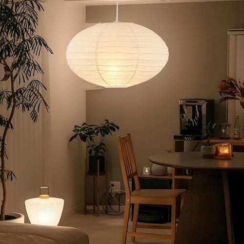 FEHEED 16" Oval Plug in Pendant Light Fixture,15 Ft Hanging Paper Lantern Oval White Paper Lamp Hanging Pendant Light with On/Off Switch for Birthday Wedding Living Room and Home Decor thumbnail 6