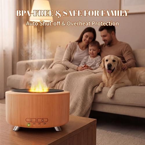 500ML Retro Vinyl Essential Oil Diffuser for Home | 3D flame effect & 9 colors. 500ml tank lasts 14H for deep sleep. BPA-free with auto-off ensures safety for babies and pets. thumbnail 7