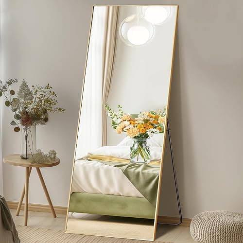 NEWBULIG 63.8"x20.8" Full Length Mirror, Full Body Floor Mirror with Aluminum Alloy Thin Frame, Wall or Standing Mirrors for Bedroom, Living Room, Dressing Room, Gold thumbnail 7