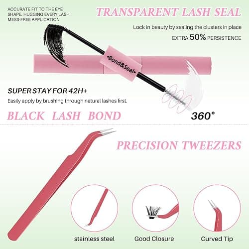 Lash Clusters Kit for Beginners Eyelash Clusters Kit Lashes Clusters Kit Cluster Lashes Pestañas Postizas Naturales with Lash Bond&Seal,Lash Tweezers,Brush RITALASH(640pcs 20D+40D+60D+80D Kit,9-16mm) thumbnail 5