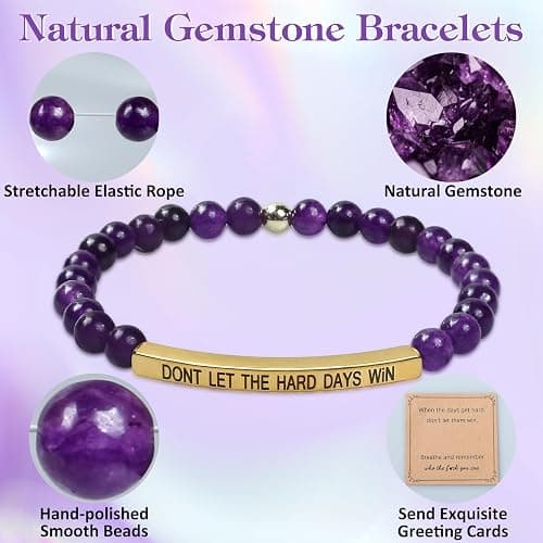 Dont Let the Hard Days Win Bracelet – Inspirational Healing Crystal Bracelet for Women & Men, Agate & Amethyst Beaded Adjustable, Motivational Gift for Stress Relief & Positivity thumbnail 2