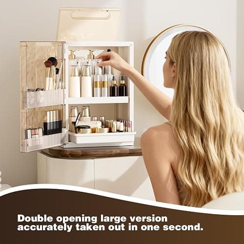 AERCIINC Makeup Organizer with Drawers,Skincare Organizer for Vanity,Large Cosmetic Display Case with Handle,Storage Organizers with Cover and Makeup Brush Holder for Dresser, Bathroom Countertop thumbnail 8