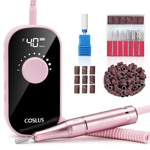 COSLUS Professional Rechargeable Electric Nail Drill 40000 RPM, Portable Nail File with Storage Stand for Acrylic Gel Polishing Removing - Easy to Use for Women, Manicure at Home DIY or Salon, Pink - Image 1