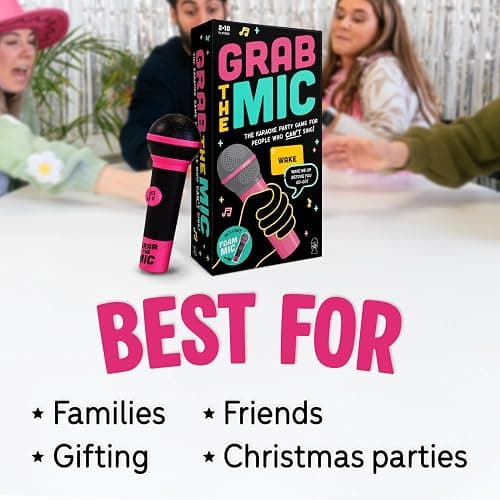 Lucky Egg Official Grab The Mic – Family Karaoke Board Game w/Foam Mic, 8+ Ages, 2-10 Players - Games for Bad Singers w/ 240 Lyrics (120 Cards) (First Edition) thumbnail 5
