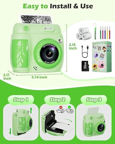 Kids Camera Instant Print - Christmas Birthday Gifts for Girls Boys Age 3-12, 1080P Video Digital Camera with 3 Rolls Printing Paper, Toddler Travel Toy Camera for 4 5 6 7 8 9 10 11 Year Old - Green thumbnail 7