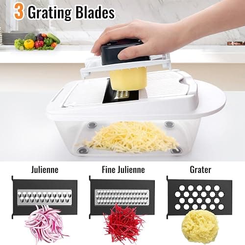 Ukeetap 8-Blade Cook Tool & Gadget Sets, Chopper Slicer Grater Set, White | Vegetable Chopper Mandoline Slicer Food Grater with Container for Onion, Veggie Salad thumbnail 7
