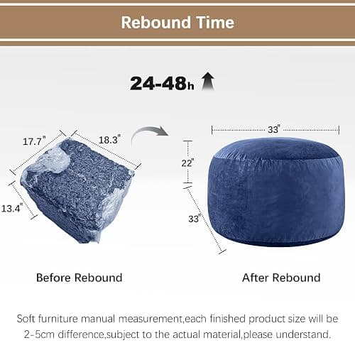 ILPEOD Bean Bag Chairs - Memory Foam Furniture BeanBag Chair - Kids/Teens Sofa with Soft Micro Fiber Cover - Round Fluffy Couch for Living Room Bedroom College Dorm thumbnail 6