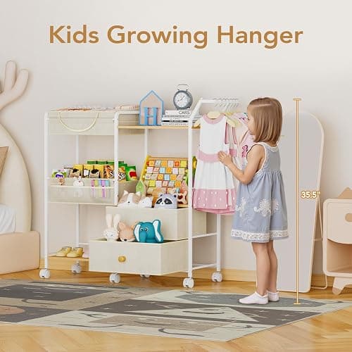 BBLIKE Diaper Caddy Organizer with Hanging Rack - 3 Tier Rolling Baby Storage Cart with Drawers and Side Pockets for Newborn Diaper Organization for Nursery, Crib, Bedroom, Changing Table, Beige thumbnail 2