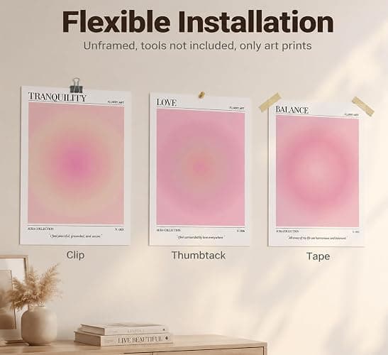 3pcs Pink Aura Collection Gradient Canvas wall art Positive Minimalist Fluppy Art Picture Wall Decor Trendy Aesthetic Poster Print Artwork for Bedroom, Living Room, girls room Home Decoration【UNFRAMED】 thumbnail 3