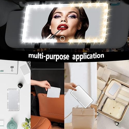 Car Sun Visor Vanity Mirror, 3 Light Modes & 60 LEDs, Rechargeable Dimmable Touch Screen Travel Makeup Mirror,Universal for Truck SUV-Car Accessories Essentials for Women（White） thumbnail 6