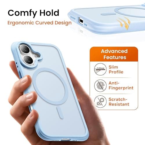ORNARTO Magnetic for iPhone 16 Case 6.1", 20FT Military-Grade Drop Protection, Compatible with MagSafe, Slim Shockproof Translucent Matte Phone Case for iPhone 16, Baby Blue thumbnail 8