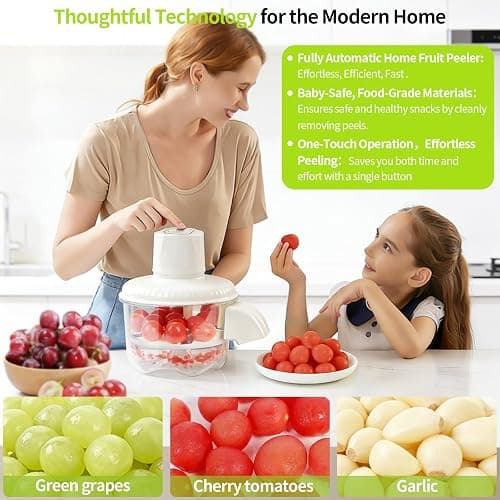 Automatic Peeling Machine, Upgraded 6 Leaf Blade Electric Grape, Cherry Tomato & Garlic Peeler, Rechargeable Wireless, Easy Clean Portable Kitchen Tool for Salad Prep & Picnic (White) thumbnail 6