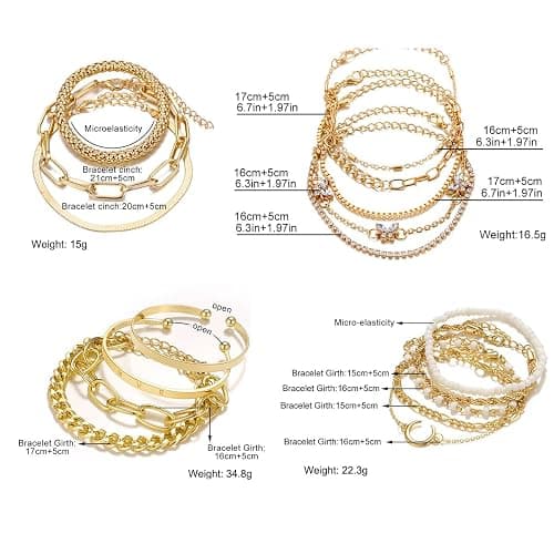 IFNODO 28pcs Gold Chain Bracelets Set for Women 14K Gold Plated Multiple Layered Bangle Adjustable Link Bracelet Anklet Fashion Accessories Jewelry Gift thumbnail 3