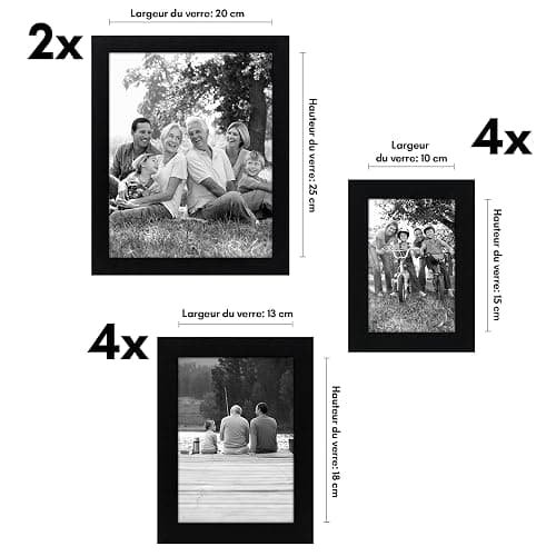Americanflat lot de 10 Cadres Photo Noir - (2) 20x25, (4) 12x18 et (4) 10x15 cm - Décoration Murale et Collages avec Verre Résistant aux Chocs, Matériel de Suspension et Chevalet thumbnail 3