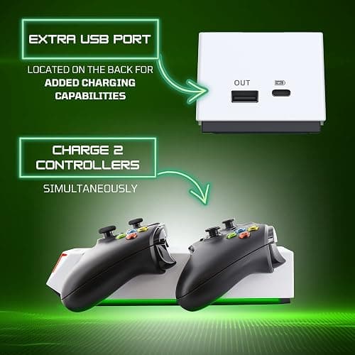 Nyko Charging Station for Xbox Series XS & Charge Base for 2 Controllers w/LED Indicators and Extra USB Port -Controller Charge Stand w/Rechargeable Batteries - Accessories thumbnail 5
