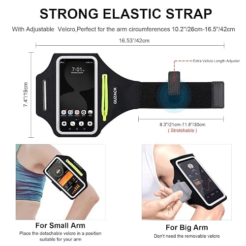 GUZACK Phone Holder for Running with Zipper Pouch, Running Armband for iPhone 16 Pro/15/14/13/12/11 Pro Max, Galaxy S24/S23/S22, with Key Pocket & Card Slot (Green Zipper, M) thumbnail 6