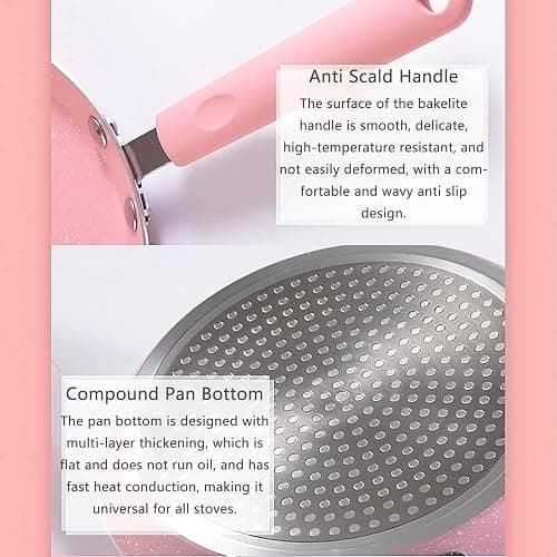 JUSTUP Nonstick Frying Pan Set，3 Piece Pots and Pans Set Nonstick，Pink Kitchen Cookware Sets with Non Stick Pan Coating,10 Inch,8 Inch and 6 Inch Non Stick Cooking Set Suitable for All Stoves (Pink) thumbnail 9
