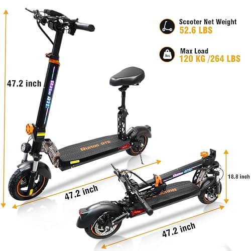 Electric Scooter Adults 1600/4000/6000W Motor 50 Miles Long Range & 40/45/50 MPH Top Speed 10" Off Road Tire Folding E-Scooter 60V/48V 20.8AH Battery Kick Scooter with Detachable Seat for Commuter thumbnail 8