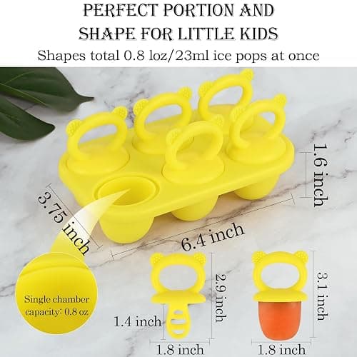 Sakolla Baby Popsicle Molds Mini 6-Cavity Silicone Ice Pop Mold with Sticks Breastmilk Popsicle Molds for Teething Relief Toddler Popsicle Mold for Ice Cream Frozen Yogurt and Fruit Juice (Yellow) thumbnail 2