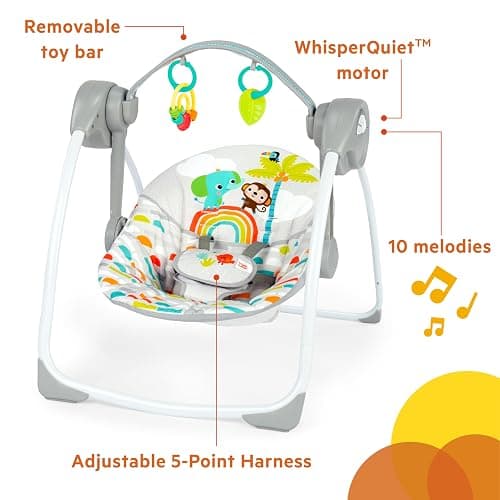 Bright Starts Portable Automatic 6-Speed Baby Swing, Compact Easy-Fold, Music, Toy Bar, 0-9 Months 6-20 lbs (Playful Paradise) thumbnail 5
