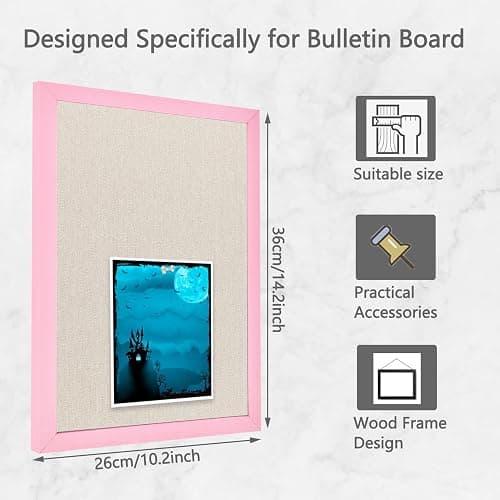 Linen Bulletin Board,10.2"x14.2" Pink Wood Frame Bulletin Boards,Beige Linen,Small Pin Board for Home Kitchen Office Decorative(PK-2636) thumbnail 3
